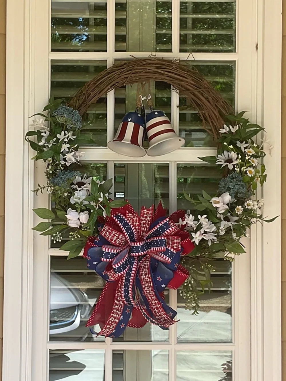 Patriotic Grapevine Holiday Wreath with Red, White & Blue Accents